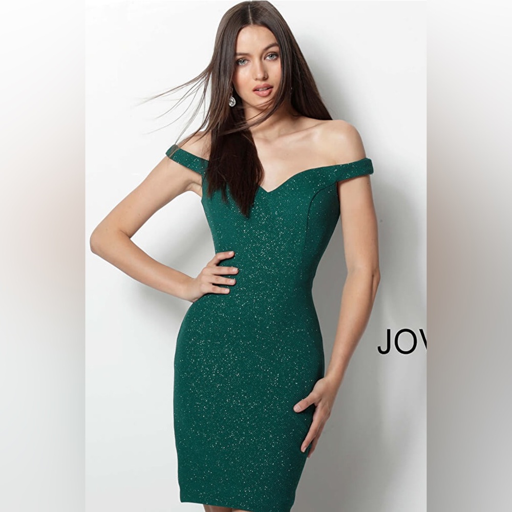 Jovani Hunter Off the Shoulder Fitted Short Dress - 61623